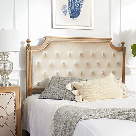 Amazon.com: Safavieh Home Collection Tufted Velvet Rustic Oak and Beige Headboard (Queen): Furniture & Decor Beige Headboard, Headboard Queen, Colorful Headboard, Spindle Dining Chair, Rustic Headboard, Full Headboard, Velvet Headboard, Twin Headboard, Bedroom Crafts