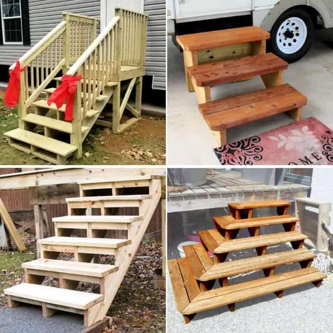 Diy Outdoor Steps To House, Rv Steps Diy, Rv Stairs Diy, Wooden Steps Outdoor, Diy Stairs Outdoor, Steps Outdoor, Stairs Outdoor, Step Ideas, Stair Plan