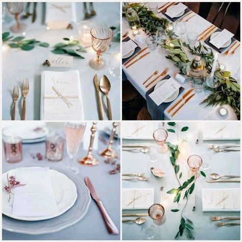 Dusty blue and rose gold Dusty Blue Wedding Table Settings, Gold Dusty Blue Wedding, Blue Wedding Table Settings, Rose Gold Table Setting, Dusty Blue Wedding Table, Gold Wedding Table Decorations, Rose Gold Wedding Table, Wedding Decorations Table Settings, Wedding Rose Gold Theme