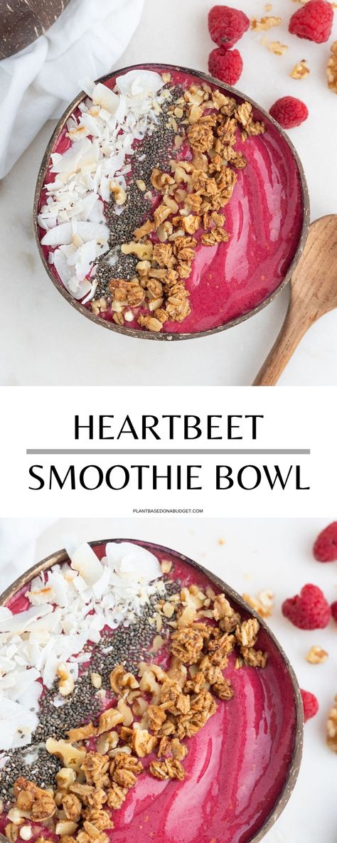 Heart-Beet Smoothie Bowl - Plant Based on a Budget Beetroot Smoothie Bowl, Roasting Beets, Plant Based On A Budget, Crunchy Toppings, Budget Vegan, Recipe Smoothie, Vegan Smoothie Recipes, Beet Smoothie, Vegetable Tray