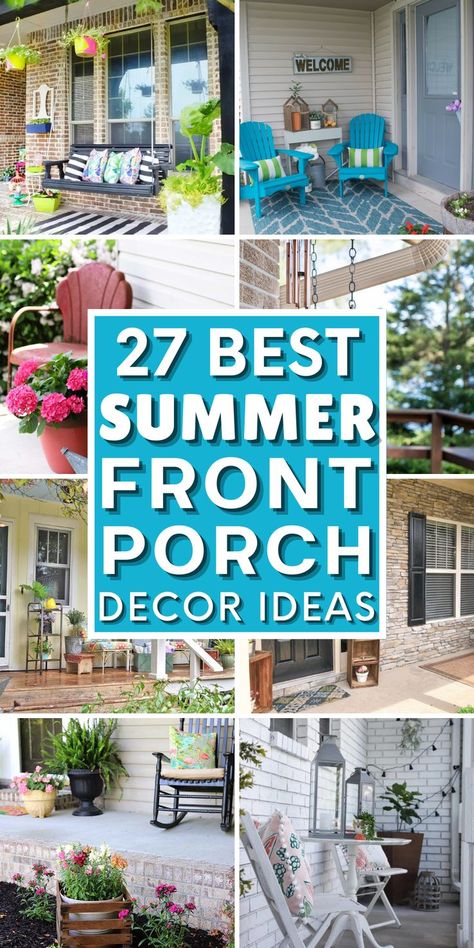 Looking for inspiration to spruce up your summer front porch? Check out these amazing summer front porch decor ideas! From colorful summer wreaths to cute summer signs, there’s something for everyone. Make your home stand out with these simple but stunning summer porch decor ideas. From summer beach decor to farmhouse summer decor, you’ll find every style. Get inspired and make your summer front porch decorations the envy of the neighborhood! Summer Porch Decor Front Entry, Front Porch Decorating Ideas Summer, Summer Front Porch Ideas, Front Porch Furniture, Summer Front Porch Decor, Summer Decorations For Home, Summer Porch Decor, Front Porch Decor Ideas, Porch Flowers