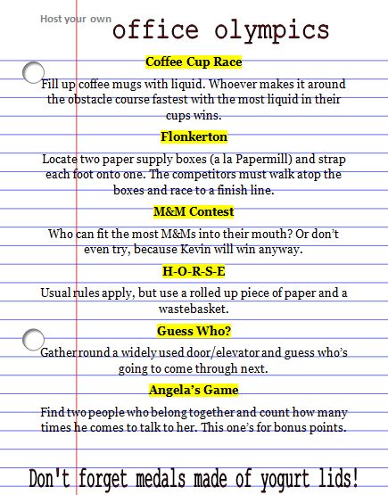 I mean HAMMERMILL, not PAPERMILL. of course it got pinned a lot already. My apologies. The Office Theme Party Games, The Office Olympics, The Office Birthday Party Games, The Office Games, Office Olympics Games, Office Engagement Ideas, The Office Themed Bachelorette Party, Office Themed Bachelorette Party, Office Olympic Games Ideas