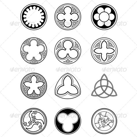 Element Windows in Gothic Style - Decorative Symbols Decorative Gothic Design Pattern, Gothic Ironwork, Gothic Shapes, Gothic Symbols, Kidlit Art, Gothic Architecture Interior, Gothic Architecture Drawing, Gothic Ornament, Liturgical Vestments