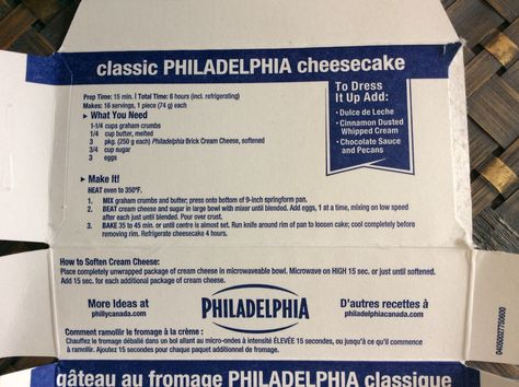 Classic Philadelphia Cheesecake recipe on Philadelphia cream cheese box Cheesecake Philadelphia Cream Cheese, Philadelphia Cream Cheesecake, Philadelphia Cream Cheese Cheesecake Recipe, Philadelphia Cream Cheese Cheesecake, Cheesecake Recipes Easy Philadelphia, Philadelphia Cheesecake Recipe, Salad Blueberry, Cream Cheese Cake Recipes, Philadelphia Cream Cheese Recipes