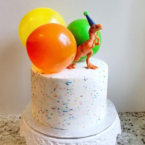 Sprinkle birthday cake 🎉🦖 Colorful Dinosaur Cake, Rainbow Dinosaur Cake, Easy Dinosaur Cake, Sprinkles Birthday Cake, Dinosaur Birthday Cakes, Dinosaur Cake, Dino Party, Dinosaur Party, Third Birthday