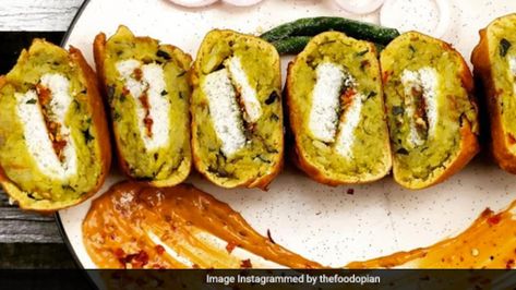 Ulta Vada Pav Recipe: Add A Fun Twist To This Classic Street Food From Mumbai - NDTV Food Vada Pav Recipe, Pav Recipe, Garlic Chutney, Stuffed Potato Balls, Pav Bhaji, Green Chutney, Curry Leaves, Recipe Using, Chutney