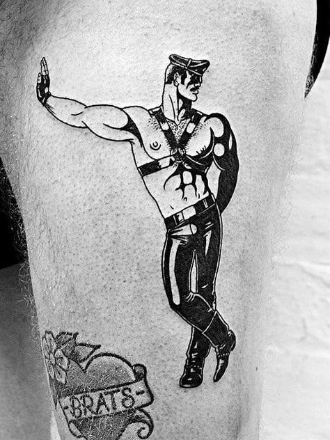 Cop Tattoos, Tom Tattoo, Tom Of Finland Art, Alien Superstar, Portrait Men, Male Pinup, Lower Leg Tattoos, Gay Tattoo