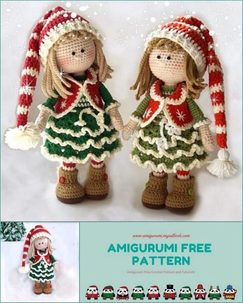 Amigurumi The Christmas Elf Free Pattern - Amigurumi Free Patterns Doll Amigurumi Free Pattern, Christmas Crochet Patterns Free, Christmas Elf Doll, Crochet Xmas, Crochet Dolls Free Patterns, Crochet Christmas Decorations, Elf Doll, Haken Baby, Holiday Crochet