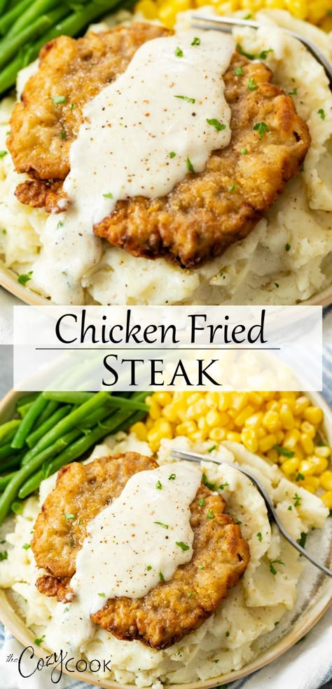 Chicken Fried Steak Easy, Chicken Fried Steak Recipe, Fried Steak Recipes, Cozy Cook, Night Dinner Recipes, Cube Steak Recipes, White Gravy, Country Fried, Steak Frites