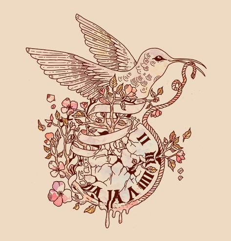 Norman Duenas, Aluminum Foil Art, Clock Tattoo Design, Watch Tattoos, Clock Tattoo, Hummingbird Tattoo, Time Art, Art Simple, A Drawing