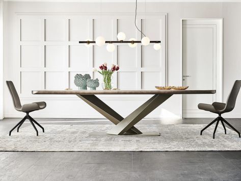 Manufactured by Cattelan Italia | Design by Studio Kronos   The distinctive angles of the Stratos base give this breathtaking table its one-of-a-kind feel. This geometric, yet flowing table allows for a myriad of customization options including the base in titanium, … Continue reading "Stratos" Metal Base Dining Table, Dining Table Online, Italia Design, Cattelan Italia, Table Metal, Small Mirrors, Wooden Tops, Modern Dining Room, Modern Table