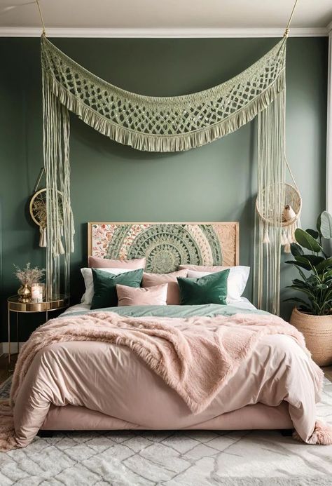 Imagine waking up in a bedroom that whispers tranquility and romance. A sage green and blush bedroom does just that, blending the serenity of nature with a Green And Blush Bedroom, Blush Bedroom Ideas, Sage Green And Blush Bedroom, Indigo Room, Pale Pink Bedrooms, Girls Bedroom Green, Sage Bedroom, Cozy Bedroom Lighting, Blush Bedroom