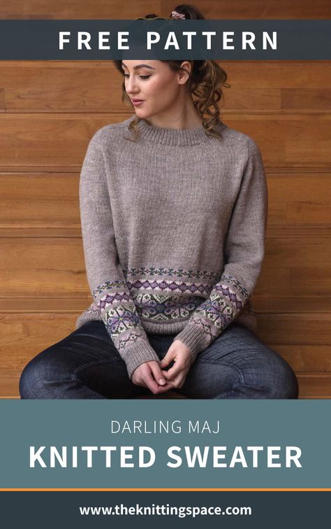 Try your hands on this Shetland inspired, comfy knitted sweater in time for the fall and winter seasons. This piece makes for a thoughtful holiday present for family and friends.| Discover over 3,500 free knitting patterns at theknittingspace.com  #knitpatternsfree #handmadegifts #giftideas #DIY #fallknittingpatterns #fallknittingprojects #autumnoutfits #autumncrafts #sweaterweather Knitted Fair Isle Sweater Patterns, Knit Boho Sweater Pattern, Free Knitting Patterns For Sweaters, Fair Isle Knitting Sweater, Free Fair Isle Sweater Knitting Patterns For Women, Henley Sweater Knitting Pattern, Lightweight Knit Sweater Pattern, Fair Aile Knitting Patterns, Free Fair Isle Knitting Patterns Sweater