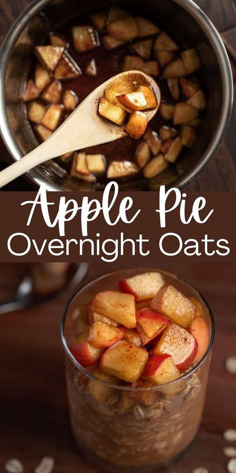 These creamy apple pie overnight oats taste like dessert for breakfast! Infused with apple, maple, brown sugar, cinnamon & nutmeg for a comforting fall blend of flavors. Caramel Apple Pie Overnight Oats, Fall Flavored Overnight Oats, Apple Pie Filling Overnight Oats, Overnight Oats Tasty, Overnight Oats Ideas Healthy, Apple Spice Overnight Oats, Quaker Oats Recipes Breakfast, Caramel Apple Overnight Oats, Overnight Oats Brown Sugar Cinnamon