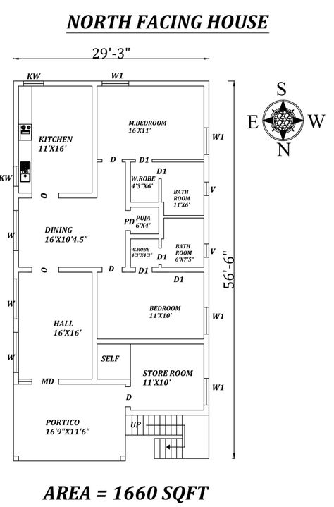 AutoCAD DWG file shows 29'3 30x50 House Plans, 20x30 House Plans, House Plan Design, Budget House Plans, North Facing House, 20x40 House Plans, 30x40 House Plans, House Architecture Styles, 2bhk House Plan