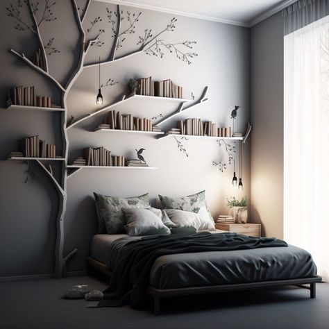 Woodsy Bedroom, Forest Bedroom Ideas, Branch Shelves, Woodland Theme Bedroom, Forest Baby Rooms, Forest Kids Room, Forest Themed Bedroom, Woodland Room, Woodland Bedroom