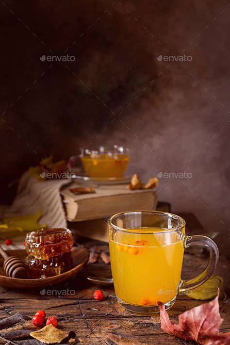 Sea Buckthorn Tea, Ginger And Lemon, Honey Ginger, Autumn Background, Sea Buckthorn, Cup Tea, Hot Tea, Dark Background, Tea Leaves