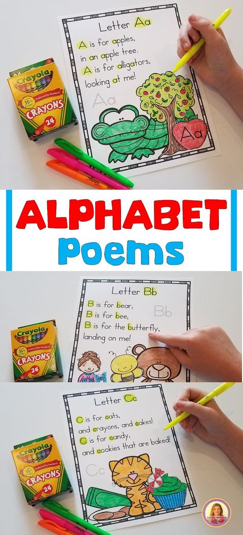 Poetry Notebook, Alphabet Poem, Preschool Poems, Preschool Language, Preschool Alphabet, Abc Activities, Preschool Literacy, Alphabet Activities Preschool, Teaching Letters