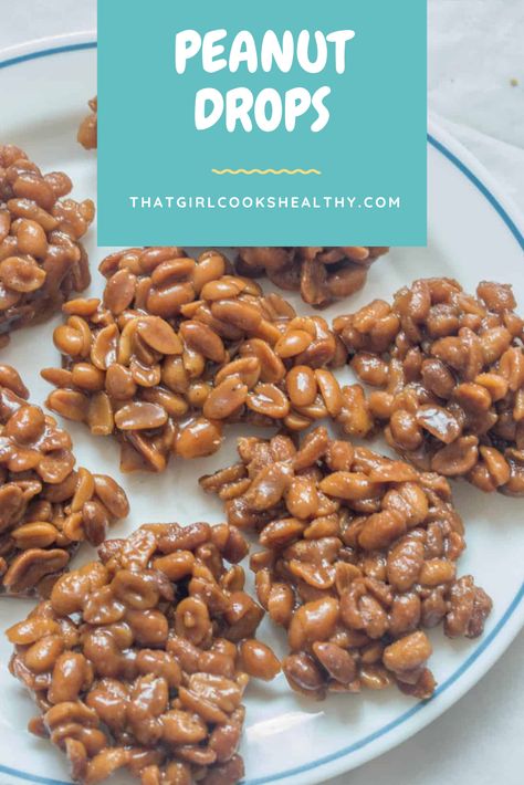 Peanut Drops on a white plate with a blue rim. Raw Peanuts Recipes Snacks, Raw Spanish Peanuts Recipes, Raw Peanuts Recipes, Peanut Recipes Snacks, Peanut Snacks, Raw Peanuts, Plant Based Snacks, Peanut Recipes, Caribbean Food