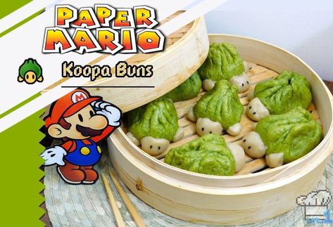 Cover photo of the finished recipe of Koopa Buns from the Super Mario Bros Paper Mario Thousand Year Door game series.