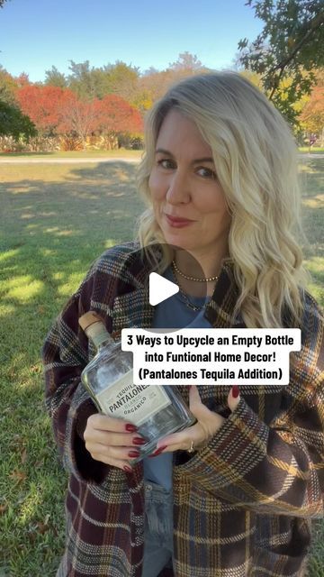 Sarah Teresinski on Instagram: "Sharing a product I dig & 3 ways to upcycle the bottle! @pantalonestequila Tequila We had a fun drinking this delicious tequila now it’s time to give the bottle new life check out these three simple upcycles:) #upcycle #rework #diy #entertaining #wine #party #repurpose #upcycled #reuse #partydecor  #design #sustainabledesign #ecofriendly #upcycle #rework #homedecor  #reuse #recycle #secondhandstyle  #transform #oldtonew #upcycleddesign  #makers  #upcycletsofinstagram #makersofinstagram #upcycling  #sustainableliving #sustainsblestyle #diystyle #ecostyle #ecodesign #pantalonestequila" 1800 Tequila Bottle Crafts, Diy With Alcohol Bottles, Reuse Whiskey Bottles, Repurposed Liquor Bottles, Bourbon Bottle Crafts, Tequila Bottles Decoration, Repurpose Wine Bottles, Decanter Ideas, Sarah Teresinski