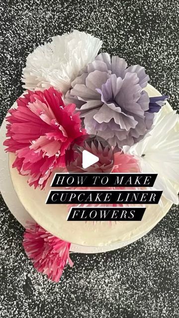 Sneha | Food, DIY & Home on Instagram: "Cupcake liner flowers are super cute and so easy to make. Use them As toppers on cake or put them into a vase as decor :)  Try different cuts to make different flowers 😃the possibilities are endless 😍#diy #craft #paperflowers #cupcakelinercrafts #cupcakelinerflower #cupcakeliners #cake #artandcraft #flowers #crafts #wiltoncakes" Flowers Out Of Cupcake Liners, Flowers With Cupcake Liners, Cupcake Paper Flowers, Bundt Cake Decorations, Diy Wedding Cake Topper, Cupcake Liner Crafts, Cupcake Liner Flowers, Cupcake Paper, Crepe Paper Flowers Diy