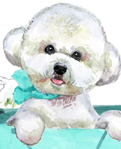 Watercolor Art Portrait, Bichon Frise Art, Bichon Dog, Pet Birthday, Dog Art Print, Bichon Frise Dogs, 강아지 그림, Dog Print Art, Fall Watercolor