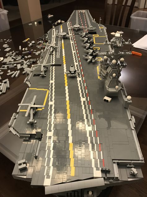 Lego Warship, Lego Aircraft Carrier, Army Lego, Uss Gerald R Ford, Lego Aircraft, Lego Jedi, Lego Build Ideas, Plane Pictures, Lego Ww2