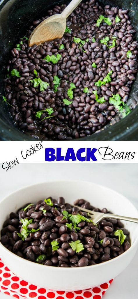 Slow Cooker Black Beans - dried black beans that are cooked in the crock pot all day.  Perfectly seasoned and cooked until soft and delicious. Beans In Crockpot, Slow Cooker Beans, Slow Cooker Black Beans, Dried Black Beans, Black Bean Recipes, Crock Pots, Cooking Dried Beans, Sides Recipes, Fav Food