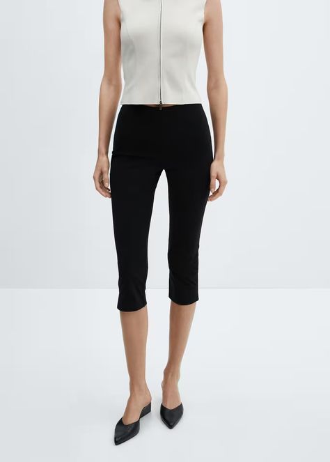 Capri leggings - Woman | Mango Canada Capri Design, Capri Outfits, Athleisure Trend, Draped Top, Tailored Design, Asymmetrical Design, Capri Leggings, On The Side, Trousers Women