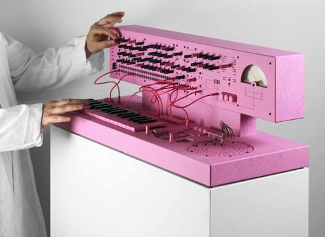 The Pink Lab | A Taiga synth from Pittsburgh Modular, a Microcosm from Hologram Electronics, a Keystep frm Arturia and a custom disc sequencer with optional horizontal stylus motion for synced or nonsynced offset action. Jake Adventure Time, Vintage Synth, Recording Studio Home, Music Studio Room, Music Machine, Retro Gadgets, Dieter Rams, Michael B Jordan, Music Tech