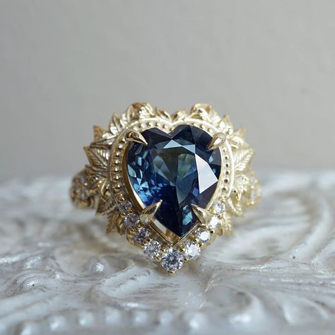 Gothic Forest, Heart Of The Ocean, Fantasy Dream, Heart Wedding Rings, Unusual Engagement Rings, Blue Sapphire Diamond Ring, Ocean Heart, Ceylon Blue Sapphire, Morganite Diamond