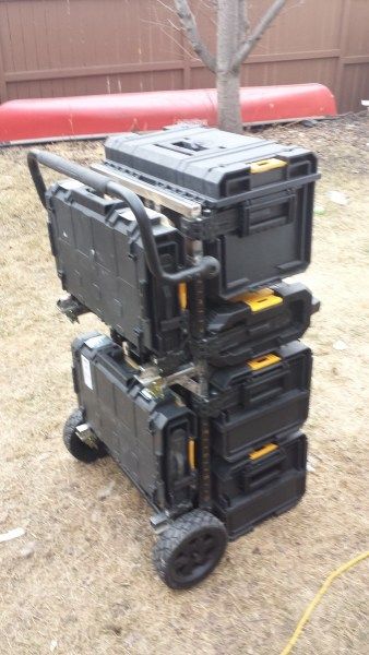 toughsystem mods - Dewalt - Power Tool Forum – Tools in Action Dewalt Tool Box, Dewalt Tough System, Work Trailer, Van Racking, Trailer Storage, Van Storage, Tool Box Organization, Storage Locker, Carpenter Tools