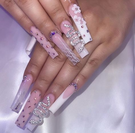 Pink Nail Inspiration, Band Nails, Acrylic Toe Nails, Gel Nails Diy, Exotic Nails, Long Square Acrylic Nails, Pink Nail Designs, Bling Acrylic Nails, Pink Acrylic