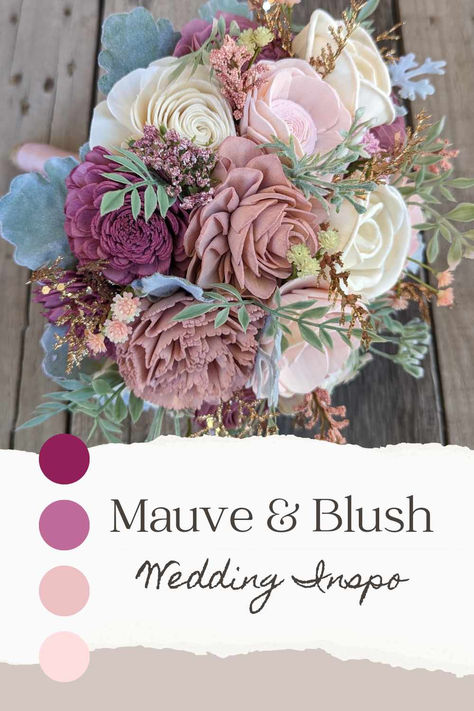 Mauve & Blush Wedding Inspiration, Wood Flower Bouquets, Wedding bouquets, Artificial Flowers.Immerse yourself in the enchanting world of mauve and blush wedding inspiration with our stunning wood flower bouquets. Perfect for brides seeking timeless elegance, our meticulously crafted arrangements capture the essence of romance and sophistication. Say "I do" surrounded by the beauty of lifelike artificial flowers that will last forever, adding a touch of everlasting charm to your special day. Mauve Bridal Bouquet, Dusty Rose Wedding Theme, Bridal Bouquet Blush, Oaxaca Wedding, Blush Wedding Bouquet, Midnight Blue Wedding, Wedding Flower Alternatives, Wooden Flower Bouquet, Rose Wedding Theme