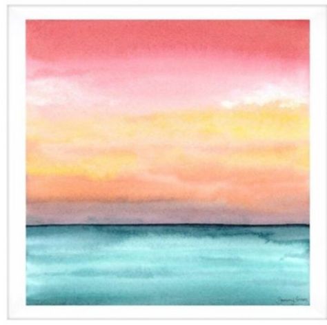 55 Very Easy Watercolor Painting Ideas For Beginners, Watercolour Sunset Easy, Watercolor Ocean Sunset, Easy Beach Watercolor Paintings, Summer Watercolor Ideas, Easy Watercolor Paintings Landscapes, Sunset Watercolor Painting Easy, Simple Tree Painting, Watercolor Art Sunset