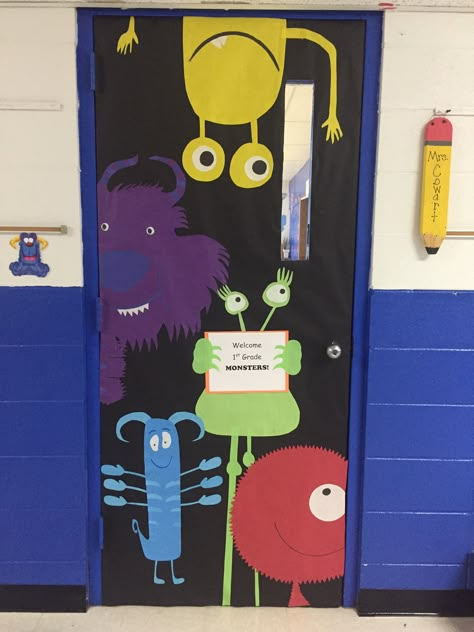 Monster Classroom Door, Monster Bulletin Board Ideas, Monster Theme Classroom Door, Monster Door Decoration, Classroom Monster Theme, Monster Theme Classroom, Monster Classroom, Halloween Classroom Door, Space Theme Classroom