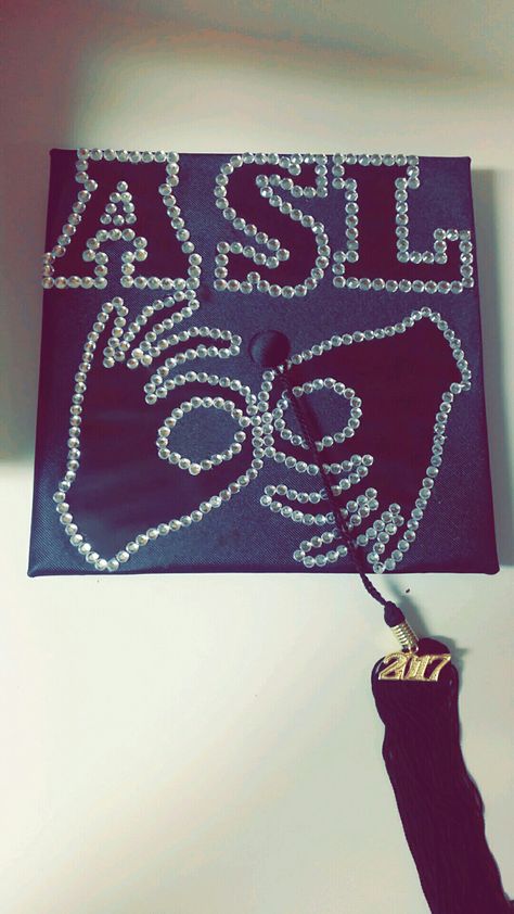 ASL graduation cap Asl Graduation Cap Ideas, Asl Graduation Cap, College Cap Decorations, Iron Man Theme, Caps Ideas, Graduation Cap Ideas, College Photos, Graduation Cap Decoration Diy, Cap Graduation