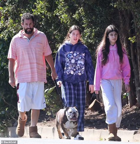 Adam Sandler dons his usual casual fashion garb and heads out on dog walk with two daughters in LA | Daily Mail Online Adam Sandler Uggs, Sadie And Sunny Sandler, Adam Sandler Daughters, Adam Sandler Paparazzi, Adam Sandler Sweatpants, Adam Sandler Outfits Spirit Week School, Sunny Sandler Icons, Sunny Sandler Outfits, Sunny Sandler 2023