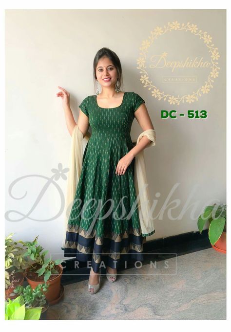 Suits Deepshikha Creations, Long Kurti Design, Cotton Anarkali Dress, Kalamkari Dresses, Floor Length Anarkali, Color Floor, Ikkat Dresses, Designer Anarkali Dresses, Long Gown Design