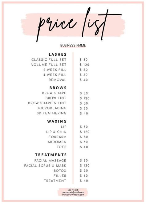 Hair Price List, Hair Salon Price List, Kelly Hair, Hair Salon Prices, Nail Salon Prices, Salon Price List, Esthetician Marketing, Eyelash Tips, Lash Studio