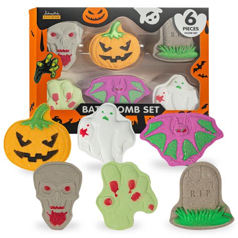 PRICES MAY VARY. MYSTERIOUS AMBIENCE: 6-pack Halloween bath bombs, each bubble ball in the set comes with a Halloween atmosphere, this special design can help kids better get into the festive atmosphere and improve their imagination and creativity. NATURAL INGREDIENTS: Halloween Bath Bombs are made from eco-friendly materials that are safe for children and non-irritating to the skin. Each bath bomb fizzes in the water and gives off a different scent, including Jasmine, Sweet Orange, Coco, Aloe V Halloween Party Favor Ideas, Halloween Bath, Bubble Bath Bomb, Halloween Gift Baskets, Halloween Teacher Gifts, Boo Basket, Teachers Halloween, Candy Christmas Decorations, Relaxation Gifts