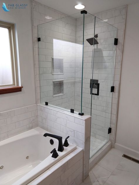 Small Bathroom Separate Shower And Tub, Alcove Tub And Shower Side By Side, Master Bath Tub Tile Surround, Expanding Shower Master Bath, Bathrooms With Separate Shower And Bath, Shower Bath Next To Each Other, Custom Tub Shower Combo, Shower Tub Separate, Half Wall Between Shower And Tub