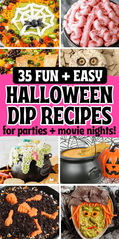 Easy Halloween dips for parties! Fun Halloween themed party dips including savory dip recipes and sweet dessert dips. From gross throw up queso dip and graveyard taco dip to cute halloween dessert dip for kids, you’ll love these easy halloween party appetizers. Cheap potluck ideas for Halloween, easy halloween desserts, halloween crockpot dip, creepy appetizers, adult halloween party food, halloween camping food ideas, simple halloween snacks, halloween charcuterie, spooky dips, movie night ... Halloween Bbq Food, Halloween Layered Dip, Cheap Potluck Ideas, Cheap Potluck, Spooky Potluck Food, Halloween Dips For Parties, Graveyard Taco Dip, Creepy Appetizers, Halloween 7 Layer Dip