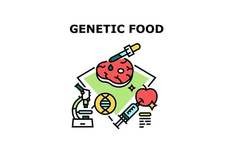 Gmo Food Illustration, Gmo Poster, Food Collage, Genetically Modified Food, Food Vector, Color Illustration, Genetically Modified, Genetic, Vector Icons