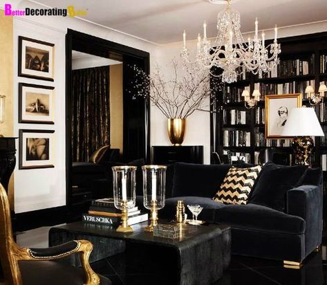 Ask Maria: What Mood Does Black and White Convey? Warm or Cool? Gold Living, Gold Living Room, Inspired Interiors, Black Furniture, Decoration Inspiration, Decor Minimalist, White Decor, A Living Room, Design Living