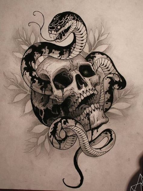 15 Traditional Skull And Snake Tattoos | PetPress Snake Tattoo Meaning, Skull And Snake, Snake Skull, Tier Tattoo, Snake Tattoos, Serpent Tattoo, Kunst Tattoos, Snake Tattoo Design, Tattoo Zeichnungen