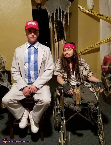 Forrest Gump and Lieutenant Dan - 2018 Halloween Costume Contest Luitenant Dan Forrest Gump Costume, Forrest Gump And Lieutenant Dan, Forrest Gump And Lieutenant Dan Costume, Forest Gump Family Costume, Will Ferrell Costume, Lieutenant Dan Costume, Step Brothers Halloween Costume, Funny Costume Ideas, Forrest Gump Costume