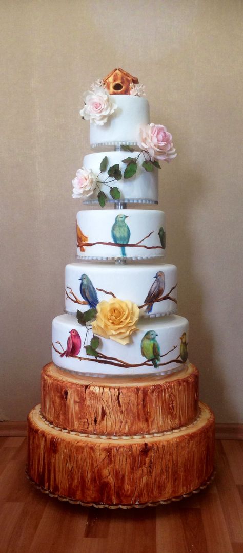 Cake With Birds, Bird Theme Wedding, 60th Cake, 3 Tiered Cake, Bird Themed Wedding, Frosting Ideas, 3 Tier Wedding Cake, Wedding Cake Options, Wedding Cake Birds