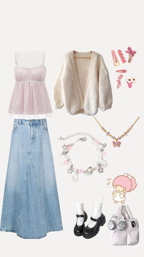 #shoujo #inspo #outfit Shojo Style Clothes, Shoujo Girl Fall Outfits, Blue Shoujo Girl Outfit, Kamisama Kiss Outfits, Cute Shoujo Outfits, Shojo Girl Fall Outfit, Picture Day School Outfit, Shoujo Girls Outfits, Shojo Girl Style